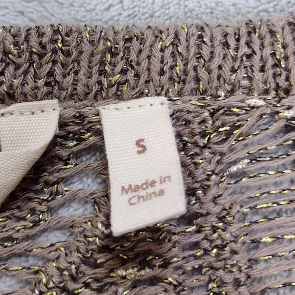 Soft Surroundings Tan Metallic Pointelle Pullover Sweater Sz S - Picture 11 of 12